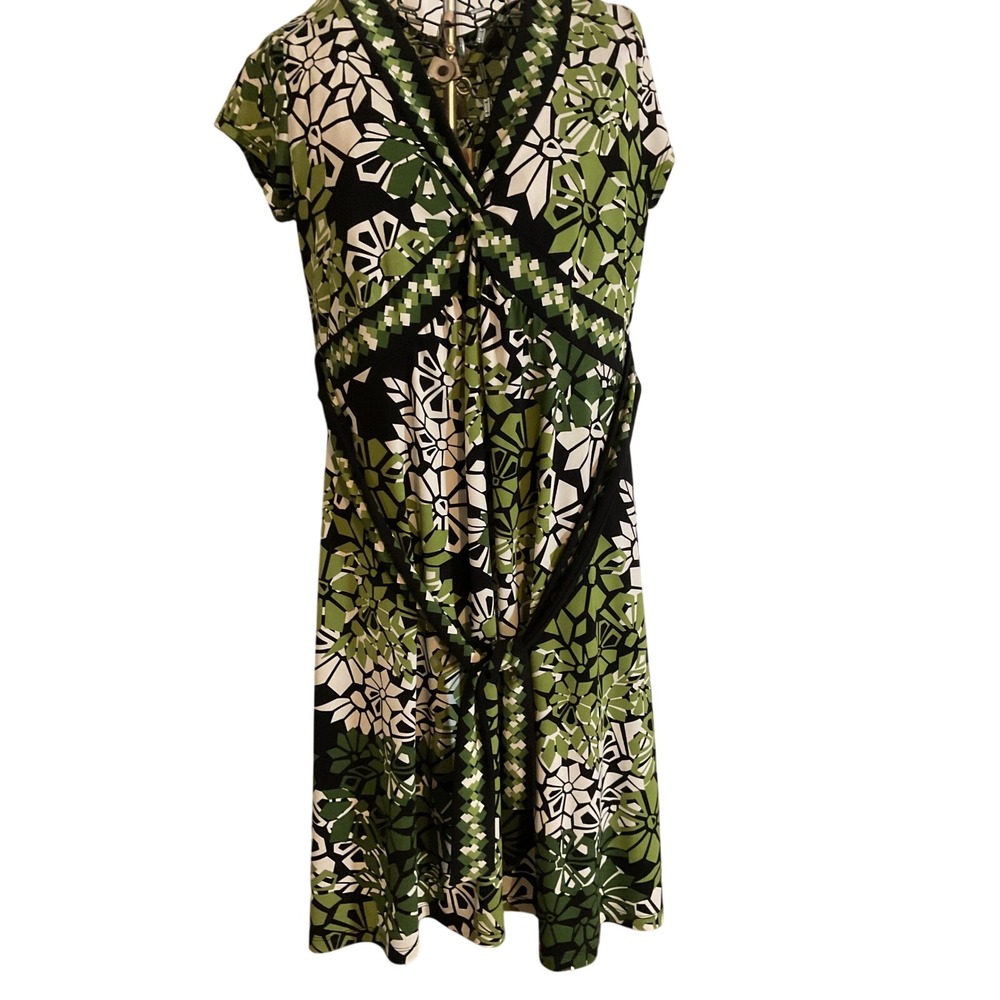 Apt. 9 Womens Green Black Geometric‎ Floral Faux Wrap Dress Size M Short Sleeve